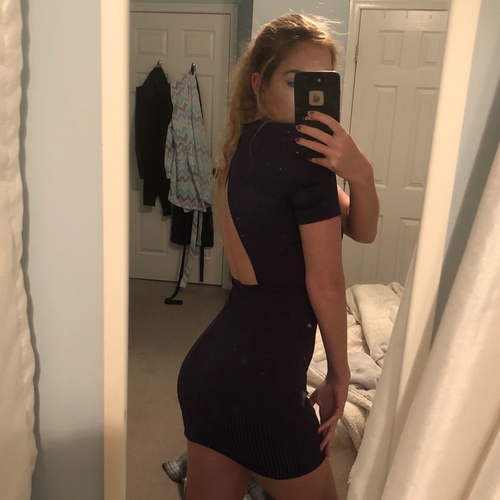nasty gal navy cut out back bodycon dress